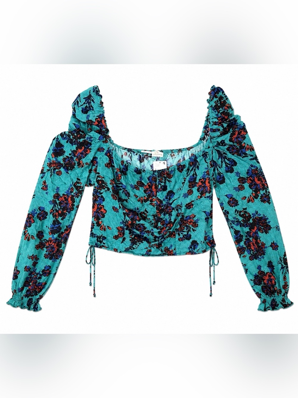 Free People Green/Blue Floral Blouse Size L NWT